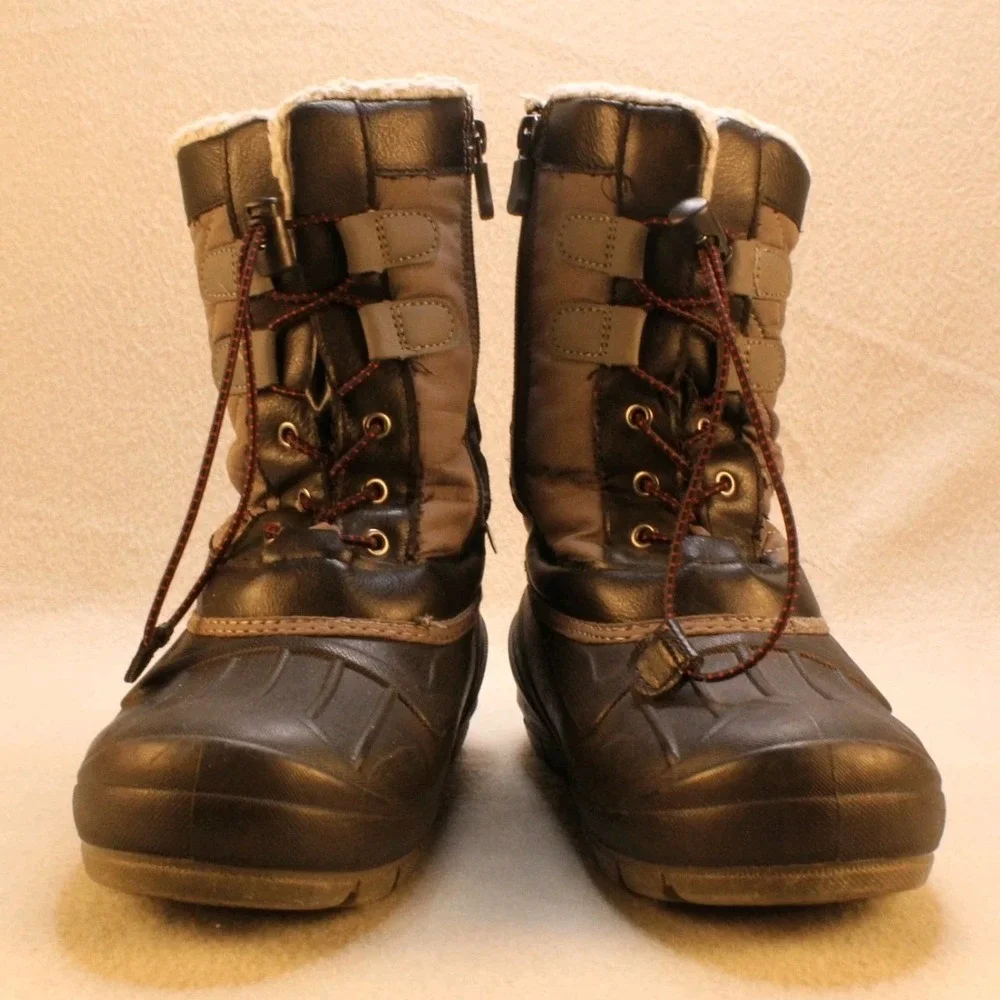 Cat & Jack Boys Thermolite Insulated Winter Boots Gray Black Size 4 Snow Kids